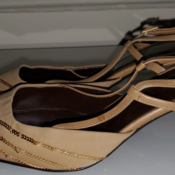 ALFIO CECCONI GOLD SEQUIN & SILK GOLDEN HEEL SLINGBACK KITTEN HEEL SZ 8M - Picture 3 of 16